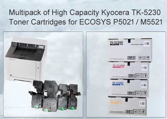 Kyocera Ecosys M5521 Black and Colour Toner Cartridge TK5230 CMYK 4 Pack with Japan Toner Powder
